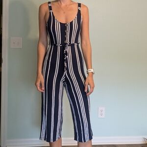 Love Tree Blue and White Striped Jumpsuit with Wide-Leg Design